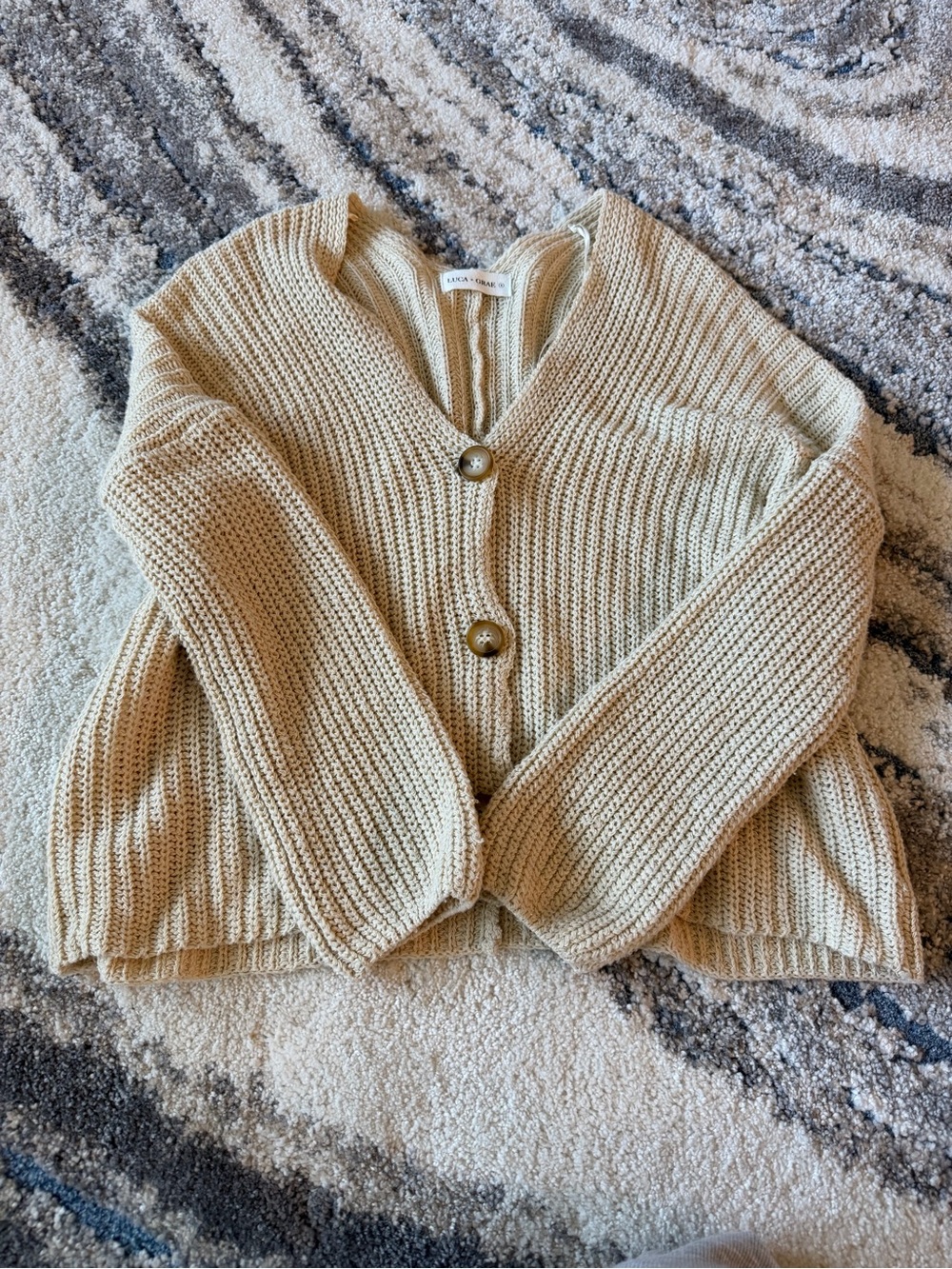 Chunky Knit V-Neck Button Cardigan - Cream